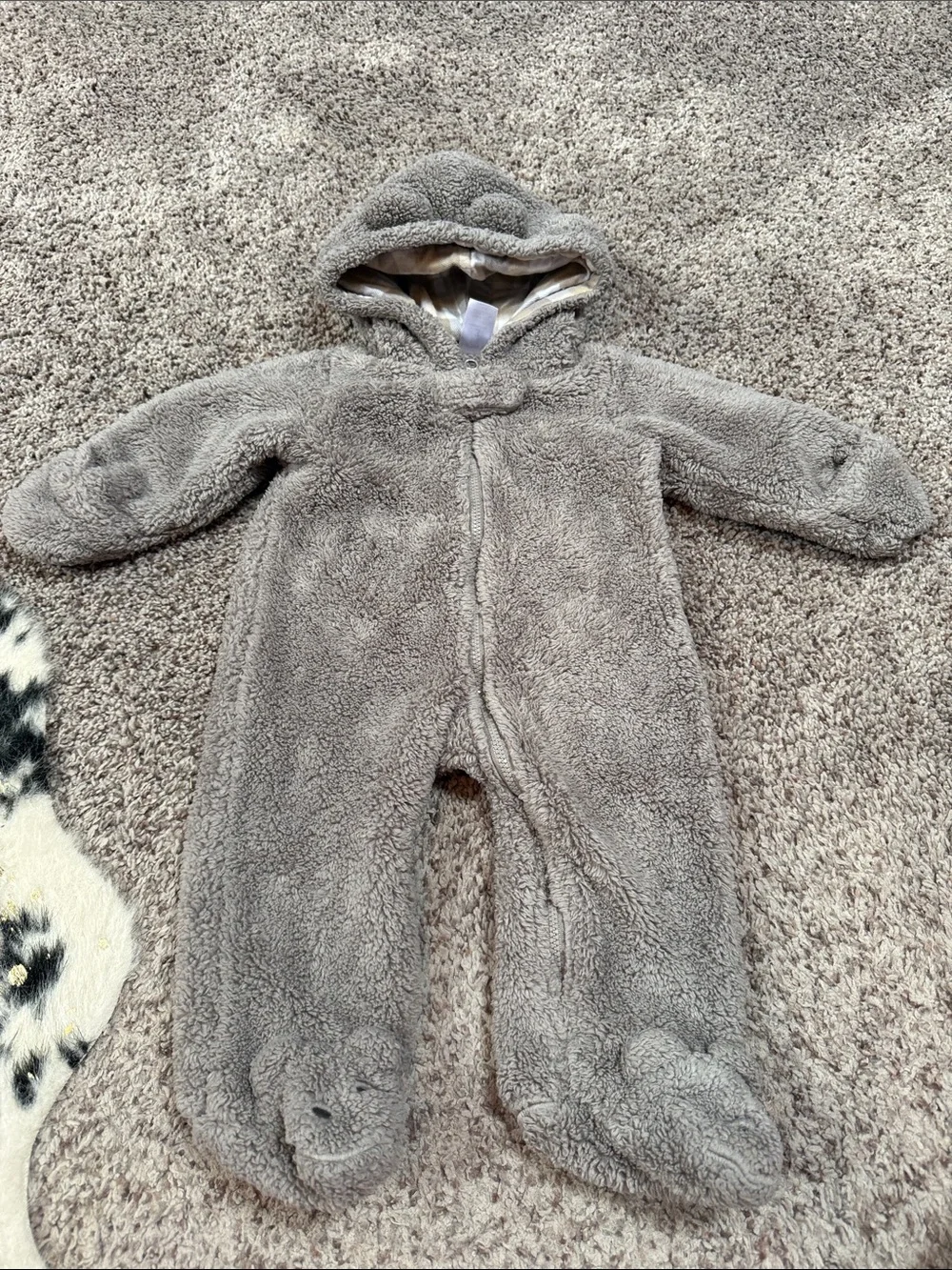 Carter's Gray Plush Baby Footed Hooded One-Piece
